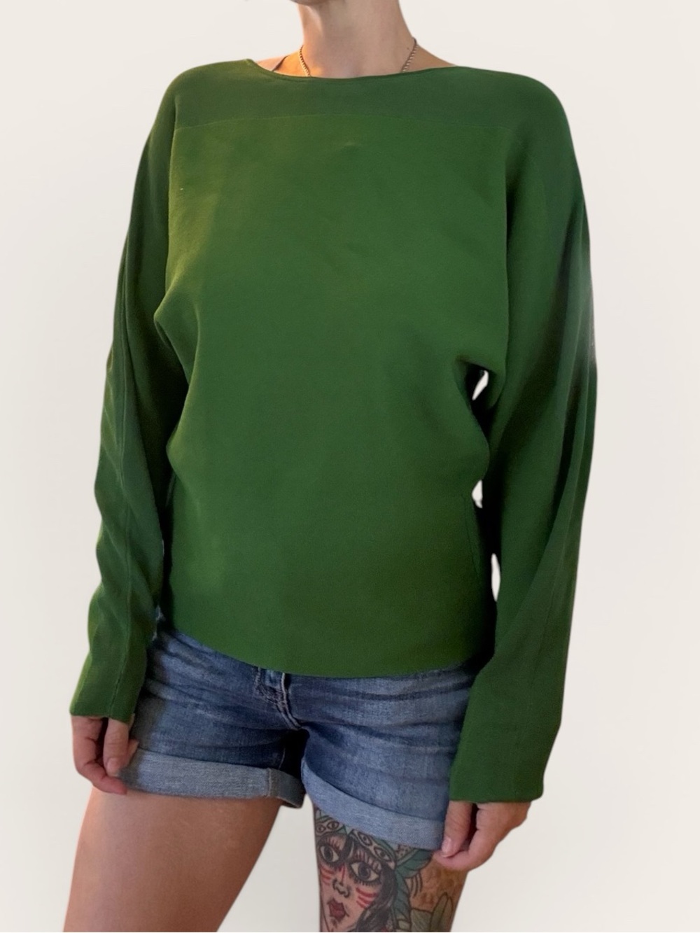 Adolfo Dominguez Emerald Green Boatneck Sweatshirt Comfortable Material
